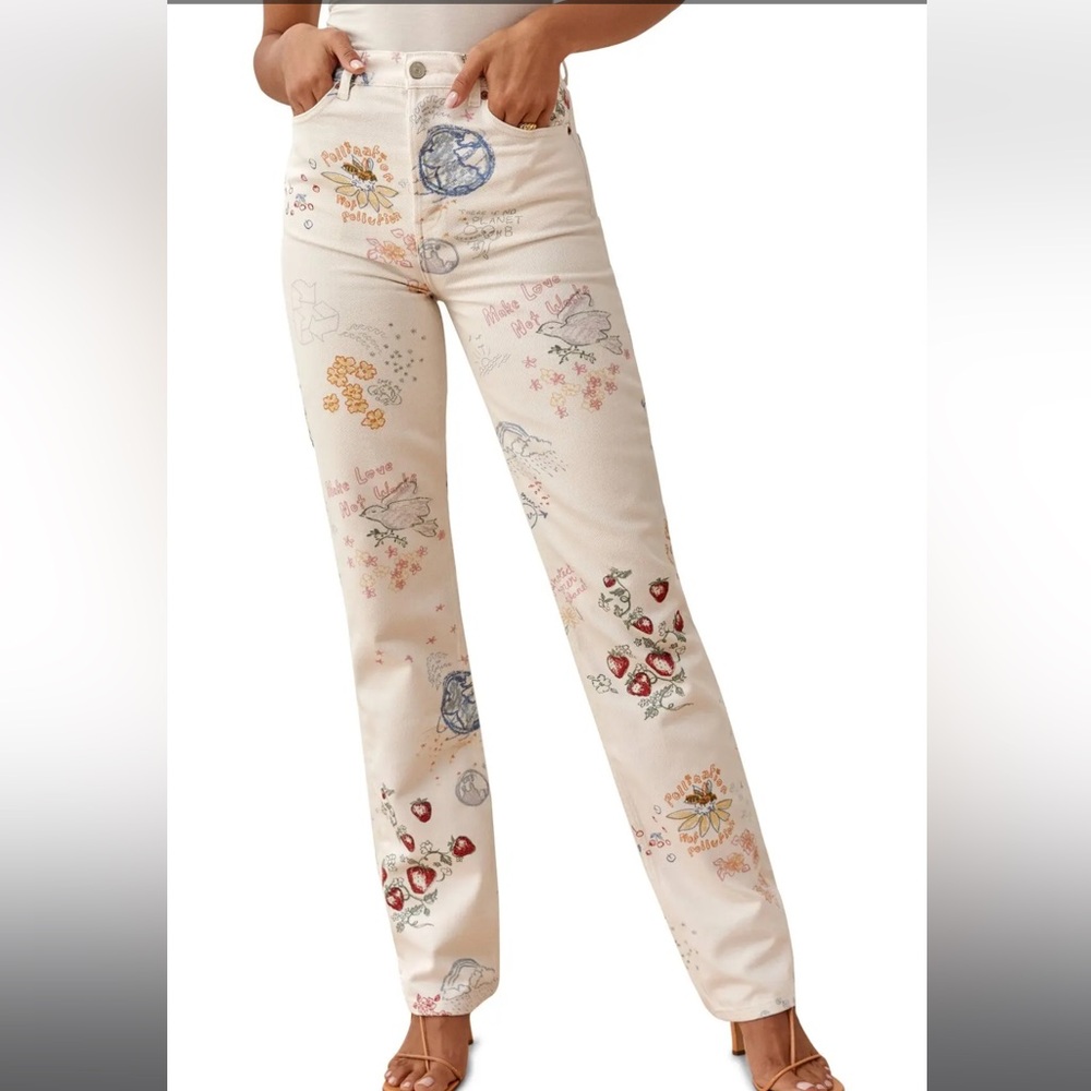 Reformation-Cynthia Doodle High Rise Straight Long Jeans size 26 - Picture 2 of 13